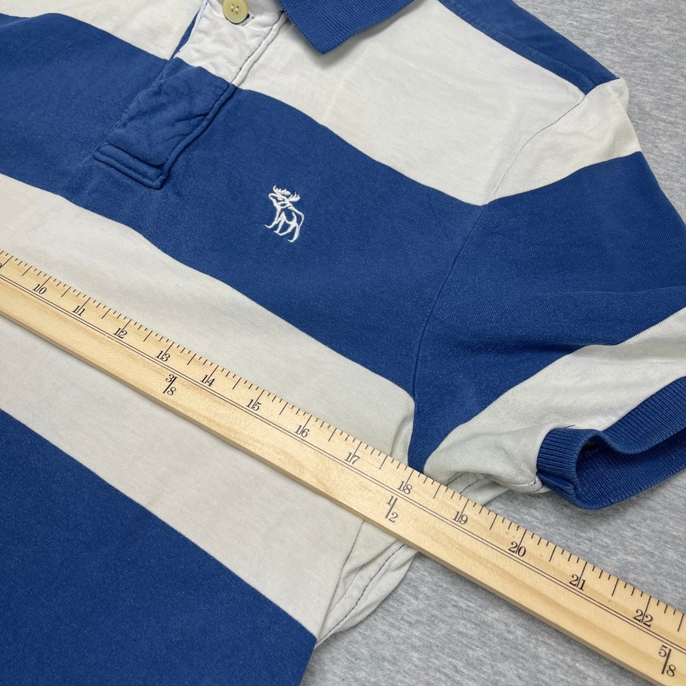 VTG Abercrombie & Fitch Muscle Polo Shirt Mens Medium Blue White Wide Stripe Y2K - Picture 6 of 8